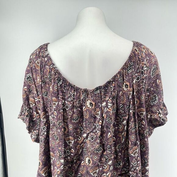 Knox Rose Off Shoulder Floral Top Purple Brown 4X Ruffle Sleeve Boho - Picture 10 of 14